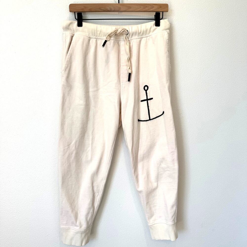 Sandrine Rose x Free People Anchor Embroidered Distressed Joggers -Cream